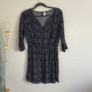 H&M Navy blue mini dress with heart pattern and cinched waist. Size 12